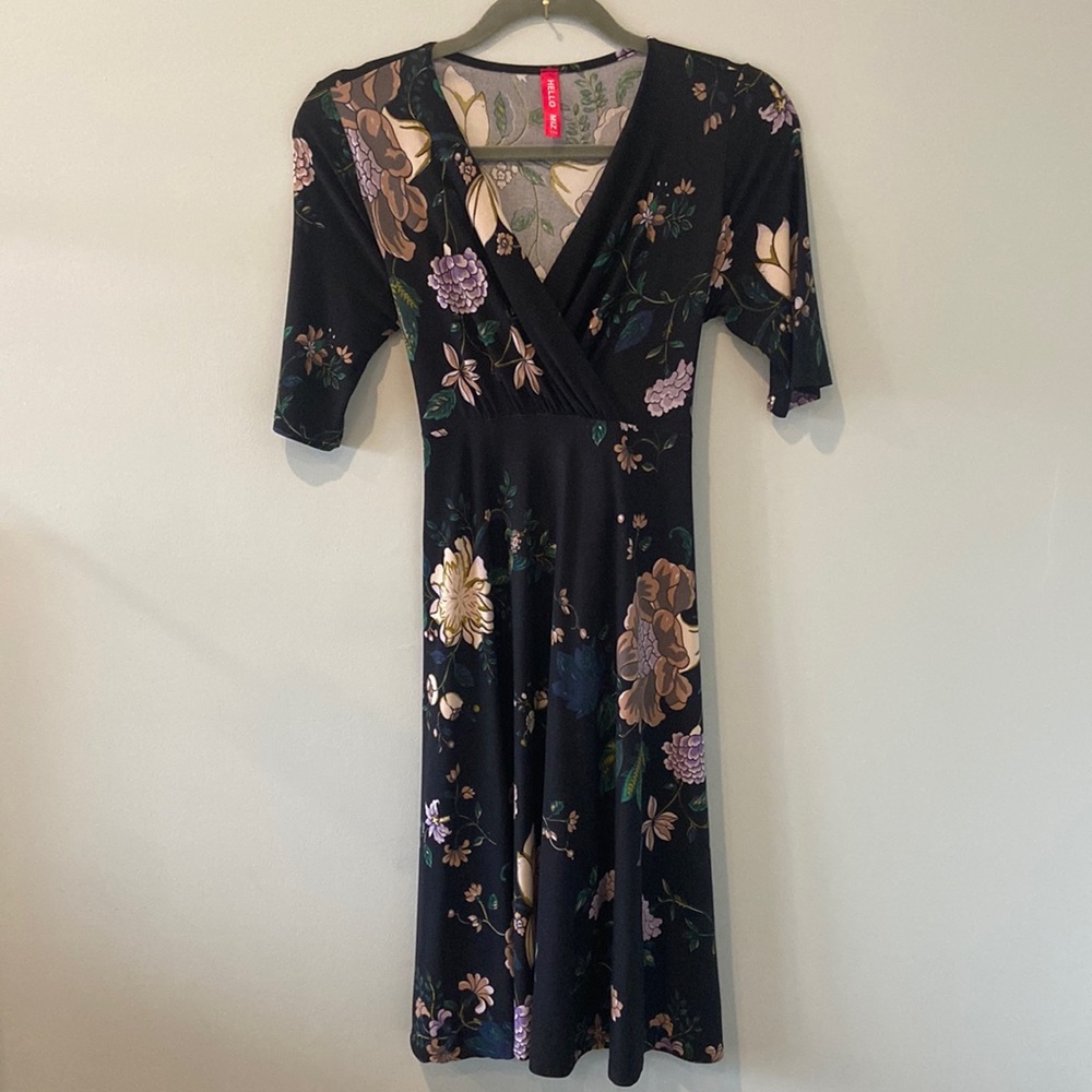Hello MIZ maternity/nursing beautiful black dress with floral print. Size Small